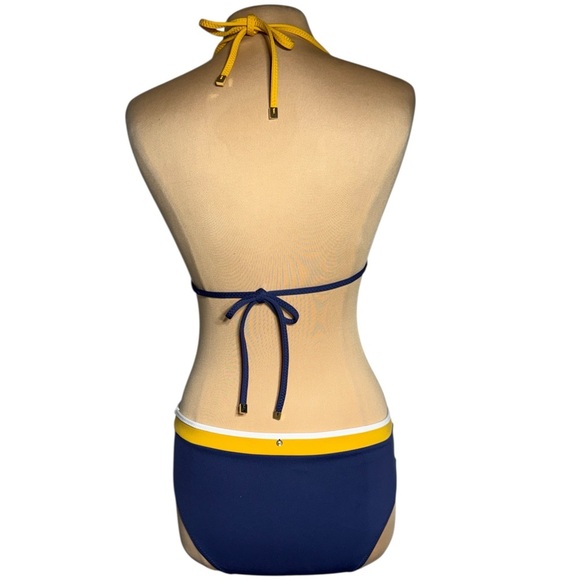 10 Crosby Derek Lam blue gold white retro color block bikini lace up Size M - Picture 3 of 7